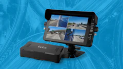 LIVTX vehicle camera monitoring system with multi-view display screen and black control unit on blue background