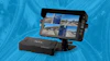 LIVTX vehicle camera monitoring system with multi-view display screen and black control unit on blue background