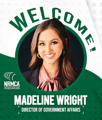 Welcome graphic for Madeline Wright, Director of Government Affairs at NRMCA, featuring professional headshot and organization logo