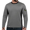 Gray and black long-sleeved crew neck shirt with DEFCON brand patch on sleeve