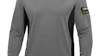 Gray and black long-sleeved crew neck shirt with DEFCON brand patch on sleeve