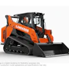 Orange and black Landcros compact track loader with bucket attachment on white background
