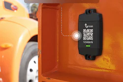 S300 GPS tracker device mounted on orange construction trailer with QR code and serial number