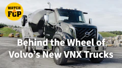 Volvo VNX cement mixer truck on industrial site with 'Watch FCP' overlay